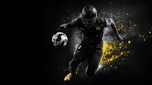 Digital rendering shows football player kicking a soccer ball