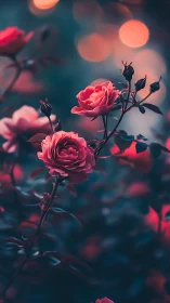 Crimson Roses with Bokeh Ambient Light and Foliage