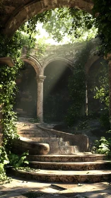 Sunlit ivy-covered stone courtyard whispers quiet stories
