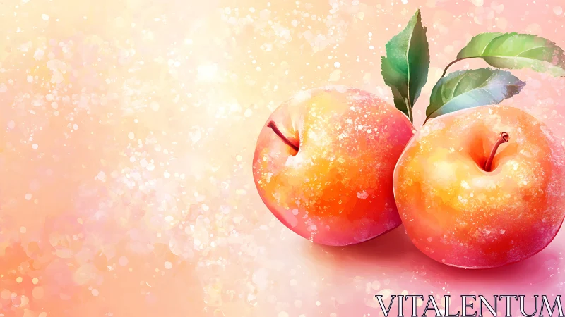 Vibrant digital apples on soft pastel bokeh field.