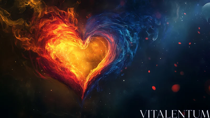 Fiery Heart Shape in Cosmic Void with Swirling Flames