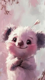 Digital painting of whimsical koala portrait in soft pastels.
