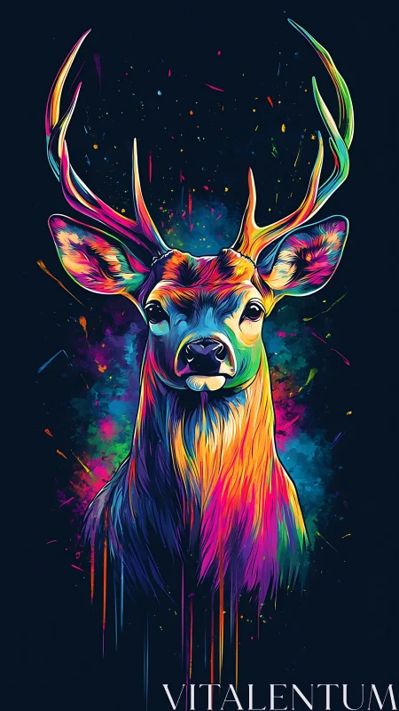 Neon spectrum stag portrait rendered in expressive digital inks