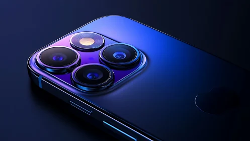 Sleek blue smartphone camera glowing with modern charm.