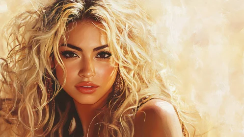 Portrait of blonde woman against soft abstract background.