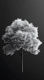 Lone monochrome tree floating in a charcoal twilight void.
