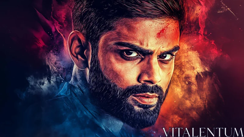 Smoldering gaze slices through nebula storms of color