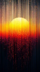 Data-soaked sun dissolves into cascading digital dusk