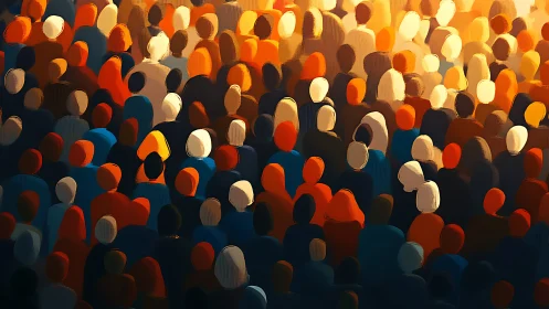 Soft glow over a gathered crowd of painted silhouettes.