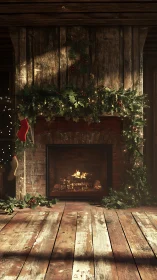 Cozy holiday fireplace glows warmly with rustic festive charm