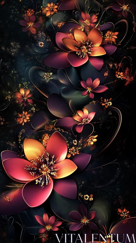 Luminous fractal blossoms in layered digital floral composition.
