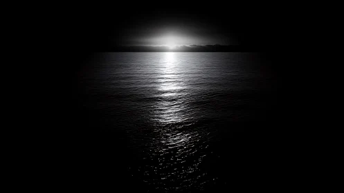Monochrome seascape records distant horizon light source