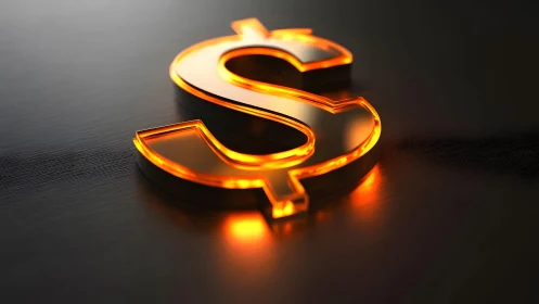 Glowing Dollar Symbol in Modern Metallic Style on Dark Background.