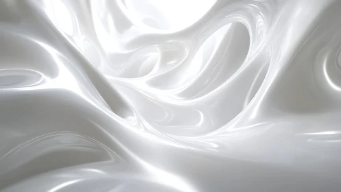 Abstract smooth white waves with glossy fluid texture digital art.