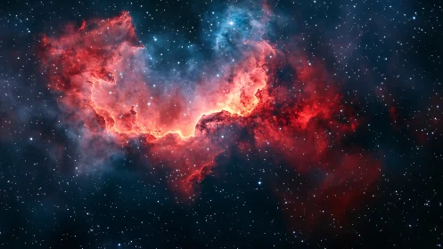 Stellar nebula cloud with vivid red ionized gas detail.