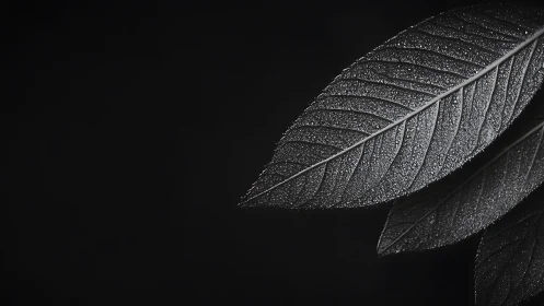 Monochrome macro leaf surface reveals dense dew droplet topology