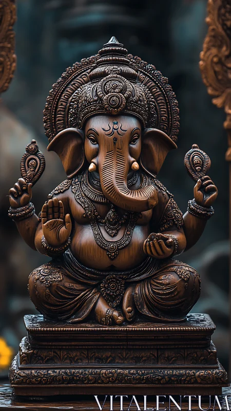 Graceful Ganesha statue offers calm blessings in carved wood