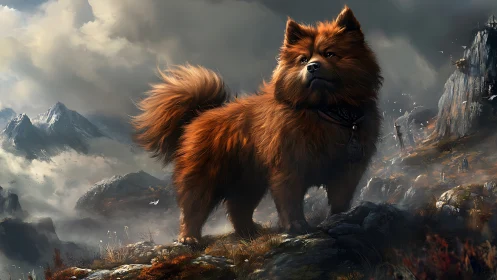 Cinematic mountain canid rendered with atmospheric depth cues.