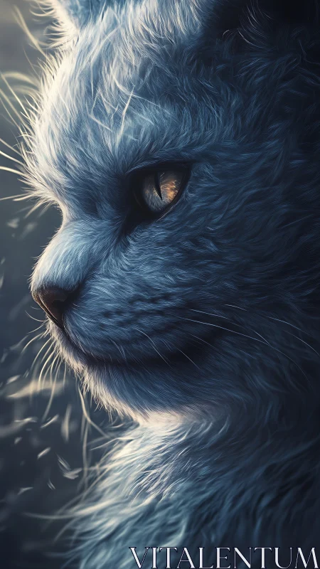 Blue-Gray Cat Portrait with Amber Eyes, Side Profile