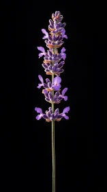 Purple Salvia Spike Flower Against Black Background