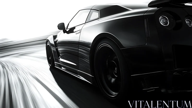 Black supercar in high-speed motion with dynamic motion blur.