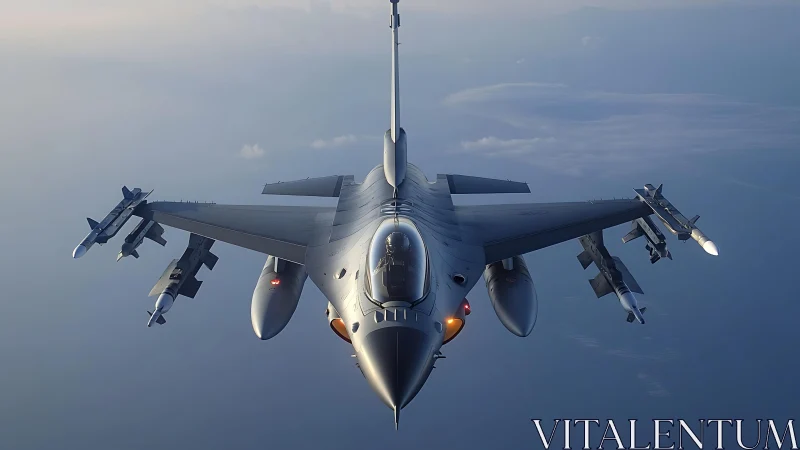 Steel falcon knifes through dusk skies on silent patrol.