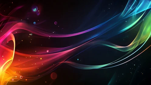 Flowing ribbons of neon light dance across a starry night