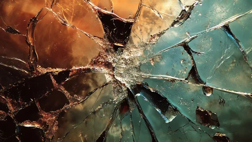 Shattered glass galaxy where amber and teal light collide.