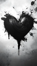 Black Heart with Ink Splatter and Dripping Paint Effect.