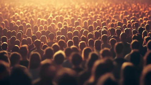 Warm crowd glowing together in soft golden evening light.