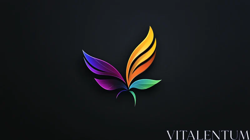 3D gradient feather emblem on dark minimalist background.