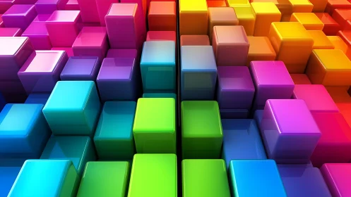 Vibrant 3D color cubes forming glossy geometric grid.