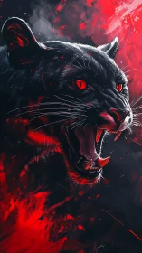 Fierce Black Panther with Glowing Red Eyes and Dramatic Energy.