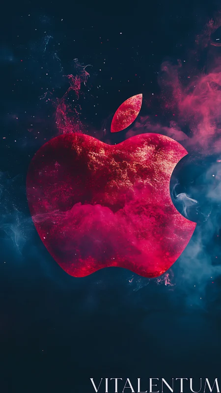 Luminous Apple Logo Immersed in Cosmic Particle Field Explosion.
