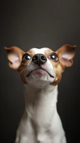 Sweet wide eyed puppy gazing up with hopeful curiosity.