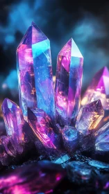 Iridescent crystal cluster renders prismatic spectral refractions