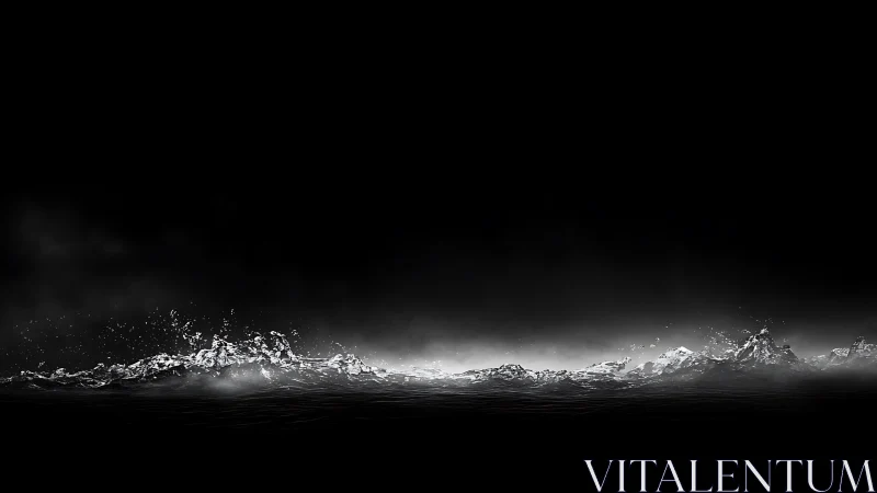 Dark horizon meets illuminated crashing water wave line.