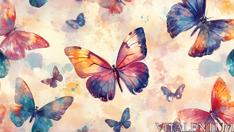 Watercolor butterflies drift across a dreamy pastel sky.