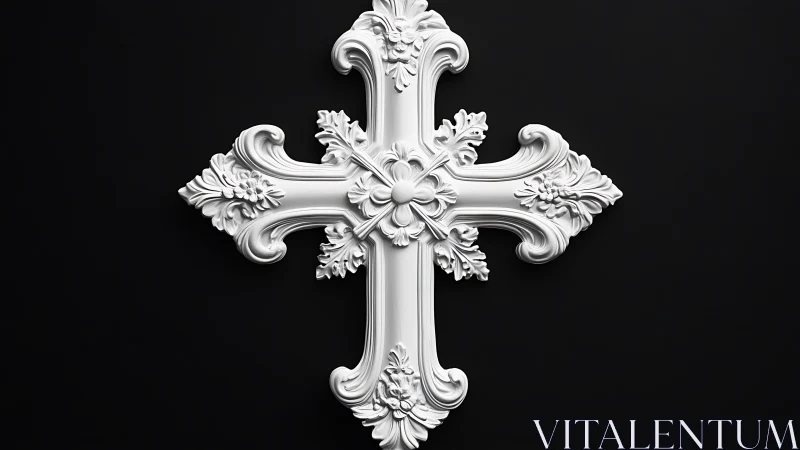 Ornate white cross bringing gentle grace to deep black.