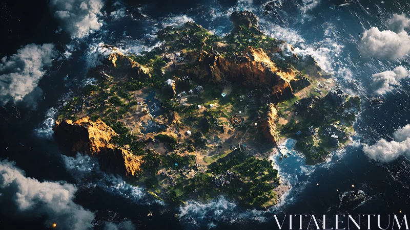 Aerial Archipelago Bathed in Golden Light and Ocean Waves