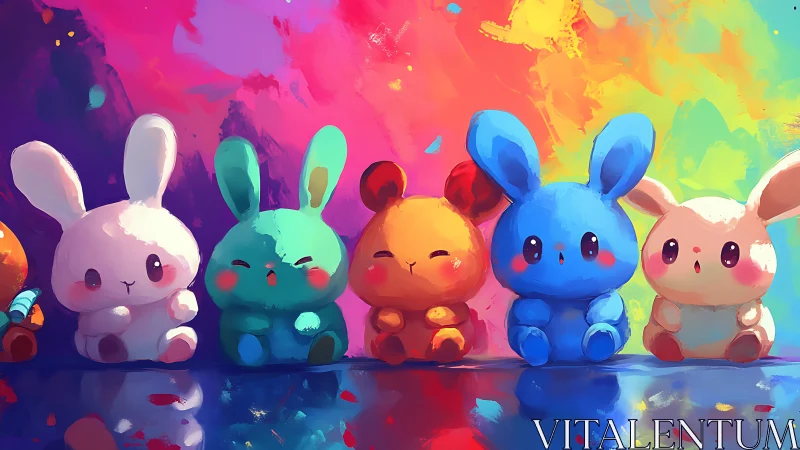 Colorful bunny friends sharing a bright pastel rainbow world.
