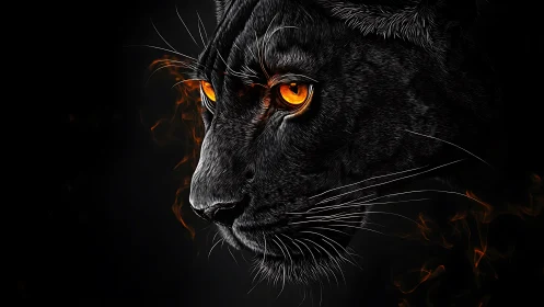 Black Panther Portrait with Glowing Amber Eyes