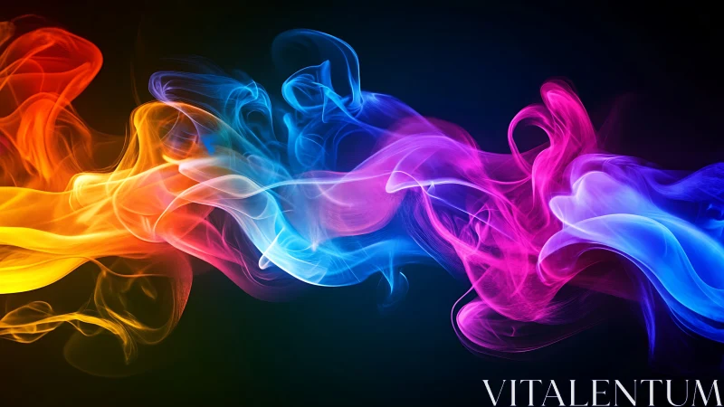 Digital painting of fluid neon smoke ribbons on black field.