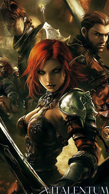 Fantasy warriors stand in dense, armor-clad combat formation