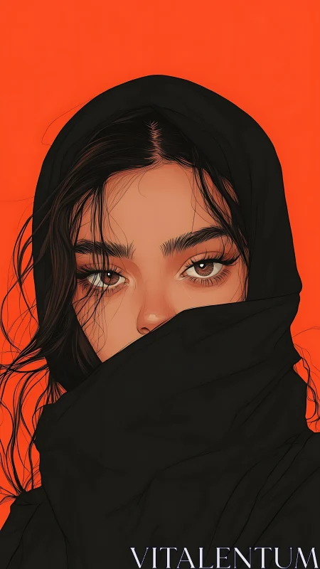 Storm-eyed gaze wrapped in midnight cloth on neon blaze.