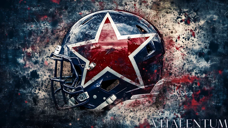 Grunge football helmet with red star rendered in dynamic splatter