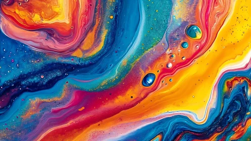 Fluid chromatic currents in high-saturation abstract painting.