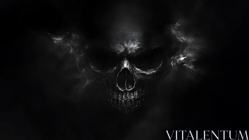 Whispering Smoke Skull Emerging From Midnight Void.