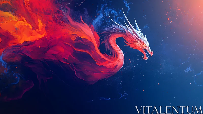 Fire dragon silhouette formed from swirling neon paint