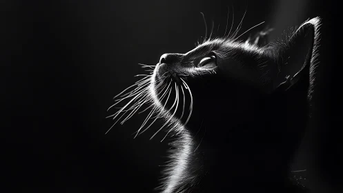 Cat Head Profile Against Dark Background, Front View